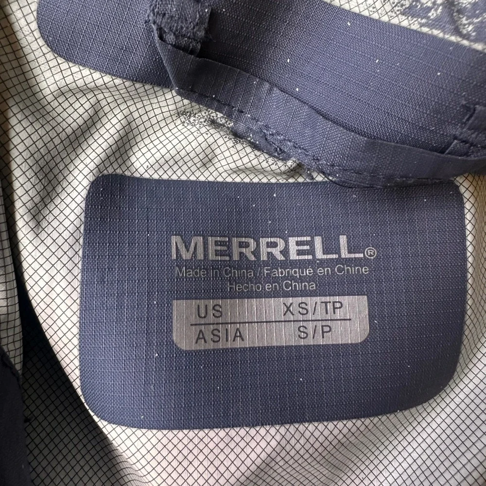 Merrell Rain Jacket Womens XS Hooded Full Zip Waterproof Ripstop Blue Hiking
